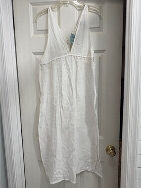 Shade & Shore White Sleeveless Gauze Swim Cover Up; beach coastal airy